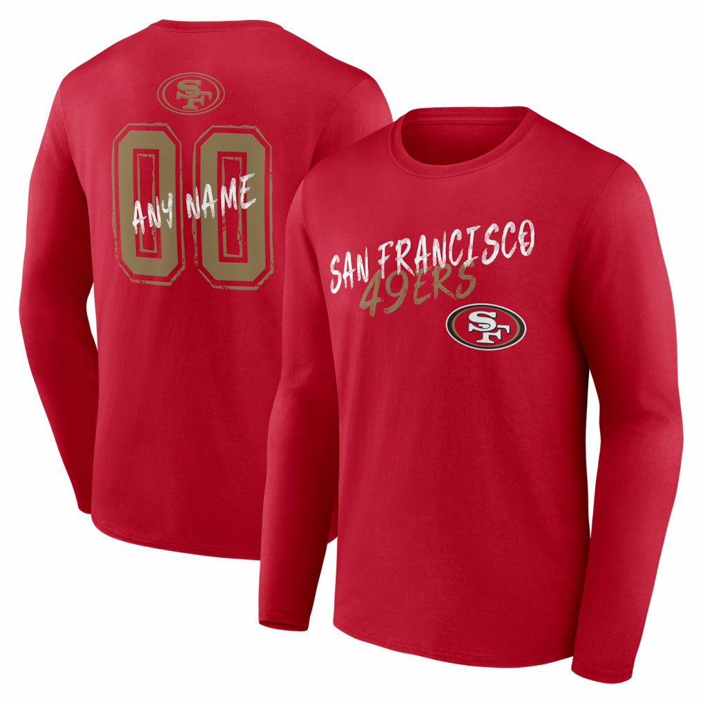 San Francisco 49ers Hustle Personalized Name & Number Long Sleeve T-Shirt | NFL Outlet