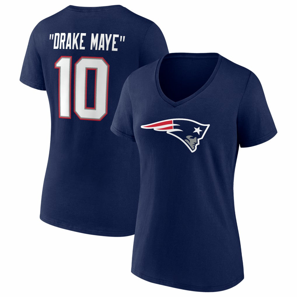 New England Patriots Drake Maye  Women's Nickname V-Neck T-Shirt | NFL Sale