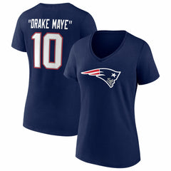 New England Patriots Drake Maye  Women's Nickname V-Neck T-Shirt | NFL Sale