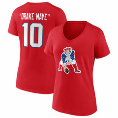 New England Patriots Drake Maye  Women's Nickname V-Neck T-Shirt | NFL Outlet