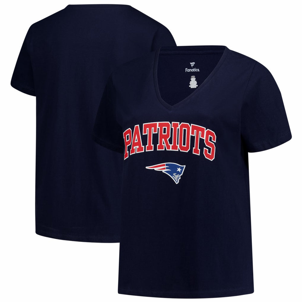 New England Patriots Women's Plus Size Arch Over Logo V-Neck T-Shirt | NFL Outlet