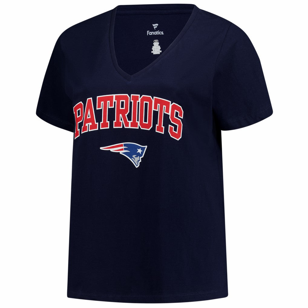 New England Patriots Women's Plus Size Arch Over Logo V-Neck T-Shirt | NFL Outlet