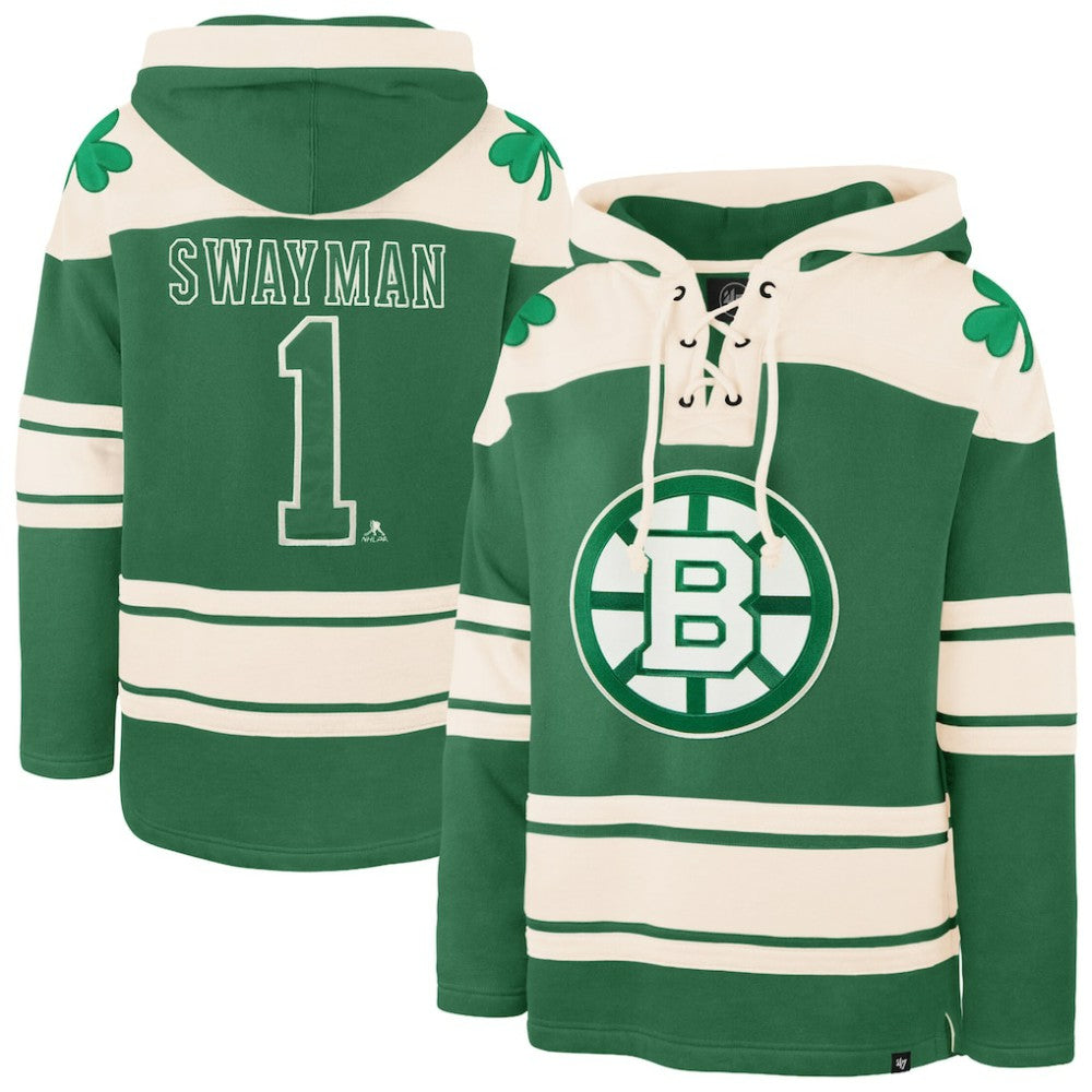 Jeremy Swayman Boston Bruins '47 St. Patrick's Day Player Name & Number Lacer Pullover Hoodie -  NHL Hoodies