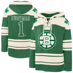 Jeremy Swayman Boston Bruins '47 St. Patrick's Day Player Name & Number Lacer Pullover Hoodie -  NHL Hoodies