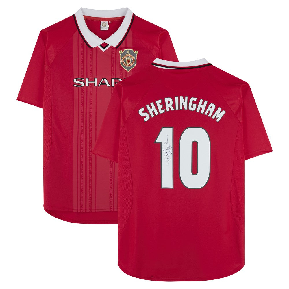 Teddy Sheringham Manchester United Autographed 1999 Red UEFA Champions League Home Jersey