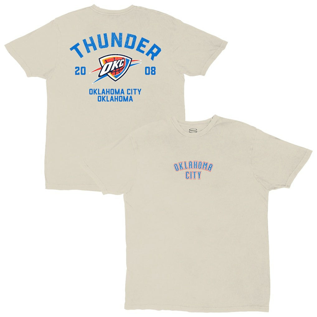 White Oklahoma City Thunder Stadium Essentials Unisex Get Back Vintage T-Shirt | NBA