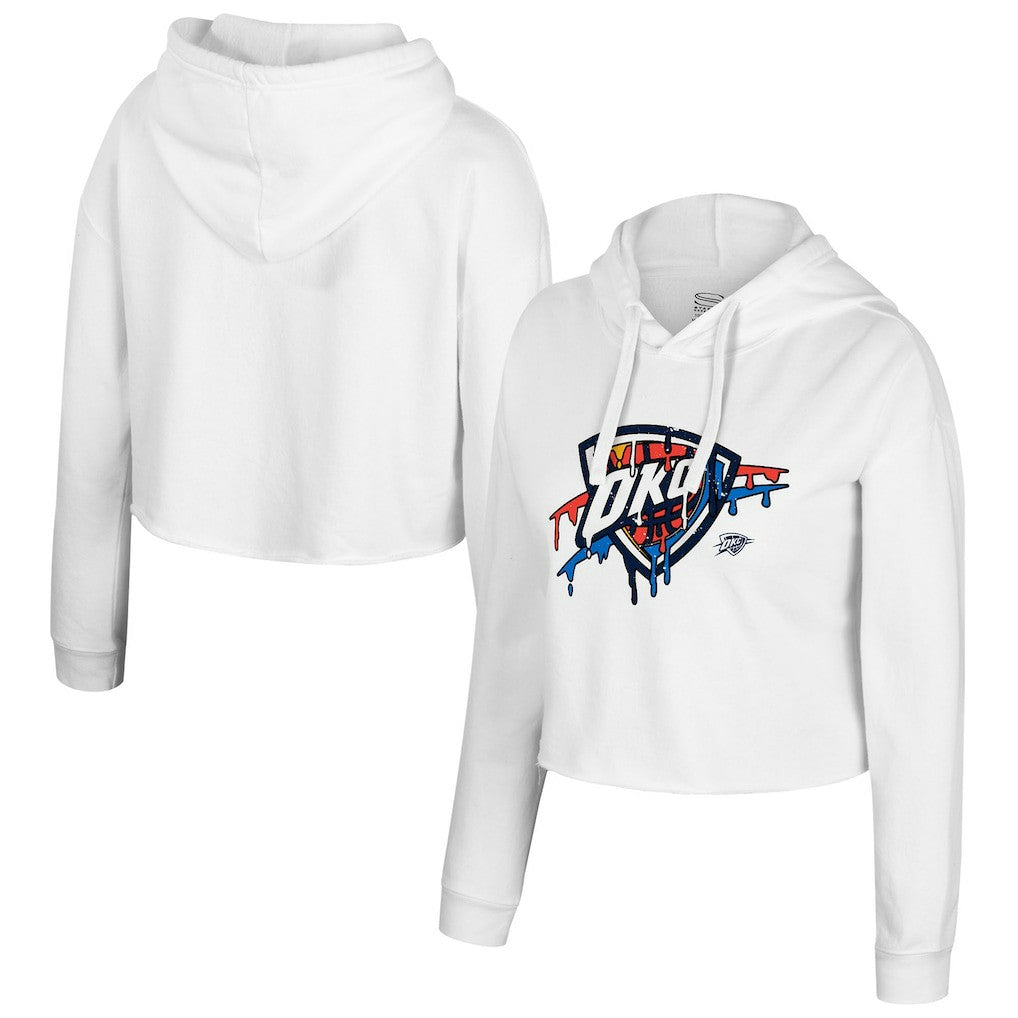 White Oklahoma City Thunder Stadium Essentials Women's Ice Cream Cropped Hoodie | NBA