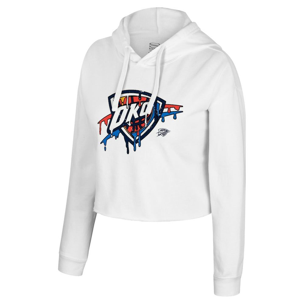 White Oklahoma City Thunder Stadium Essentials Women's Ice Cream Cropped Hoodie | NBA