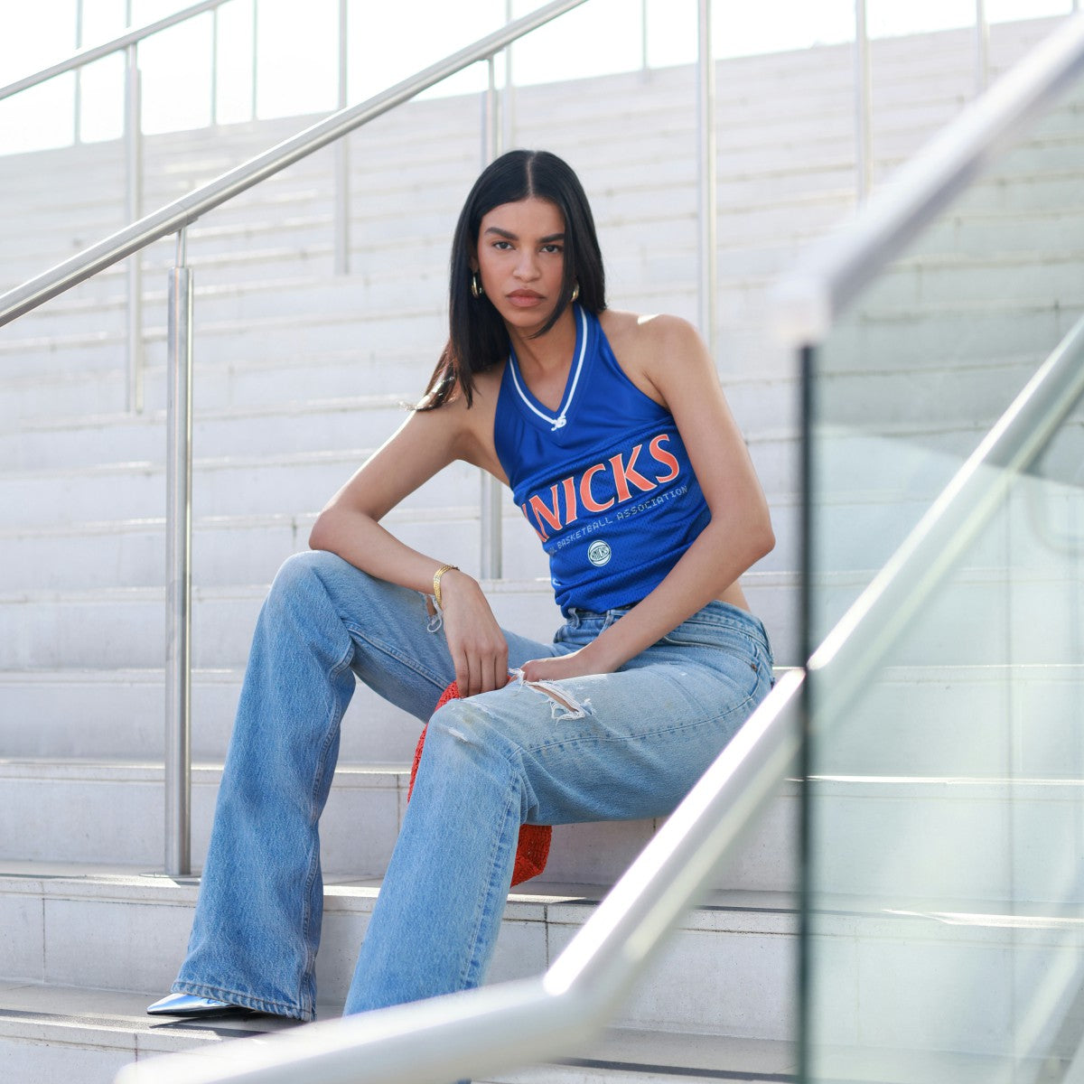 Blue New York Knicks Off Season x NBA Women's Halter Top | NBA
