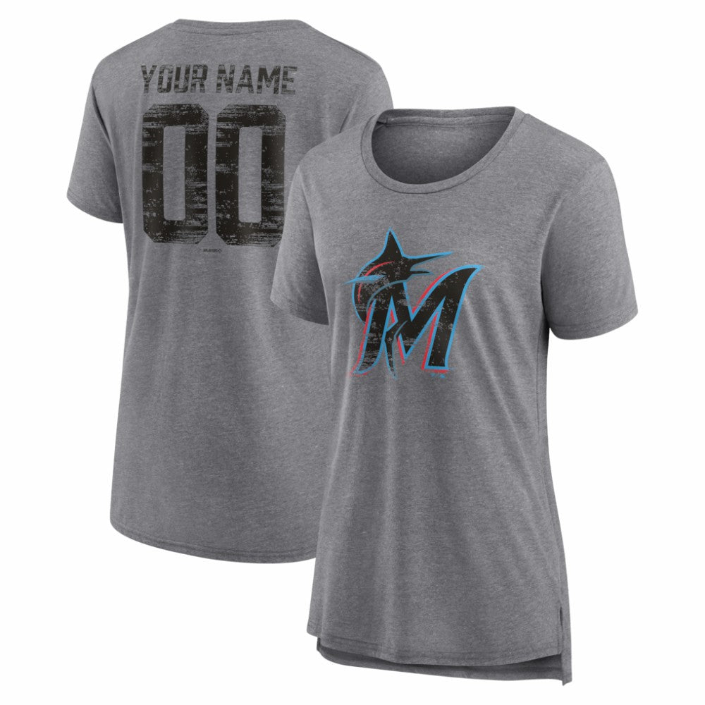 Miami Marlins Women's Heritage Personalized Any Name & Number Tri-Blend T-Shirt - MLB T-shirts