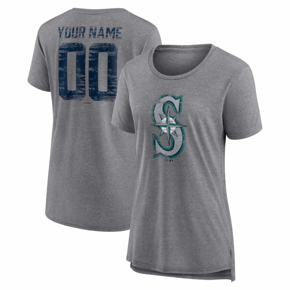Seattle Mariners Women's Heritage Personalized Any Name & Number Tri-Blend T-Shirt - MLB T-shirts
