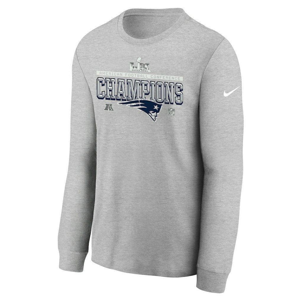 New England Patriots Youth 2025 AFC Champions Locker Room Trophy Collection Long Sleeve T-Shirt | NFL Hot