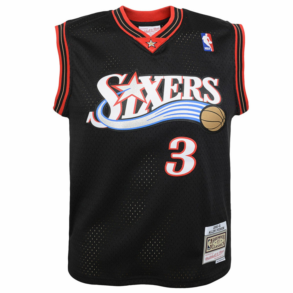 Black Allen Iverson Philadelphia 76ers Youth 2000-01 Swingman Road Jersey | NBA