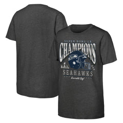 Seattle Seahawks Youth Super Bowl LX Champions Prestigious Run Helmet T-Shirt | NFL On sale