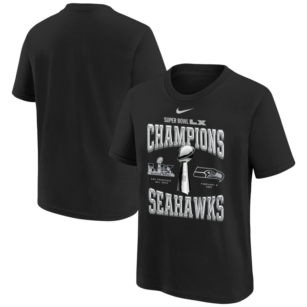 Seattle Seahawks Youth Super Bowl LX Champions Locker Room Trophy Collection Replica T-Shirt | NFL New