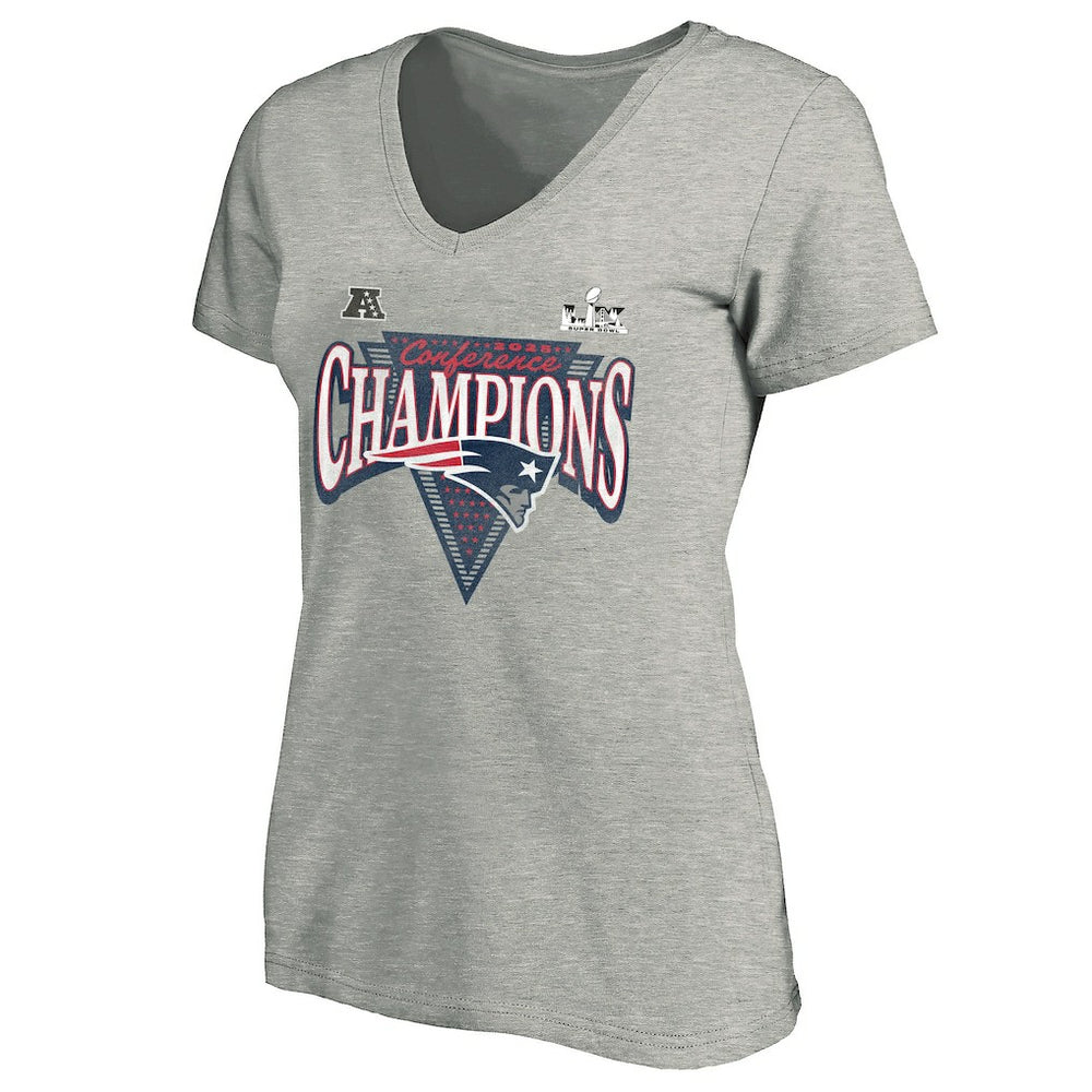 New England Patriots Women's 2025 AFC Champions Plus Size Hail Mary Tri-Blend V-Neck T-Shirt | NFL Hot