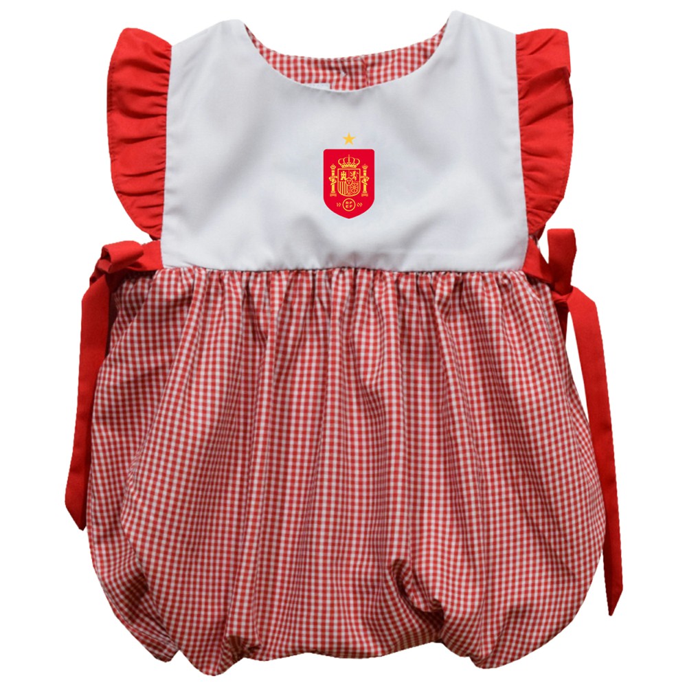 Spain National Team Vive La Fete Girls Infant Gingham Bubble Dress for sale - Red