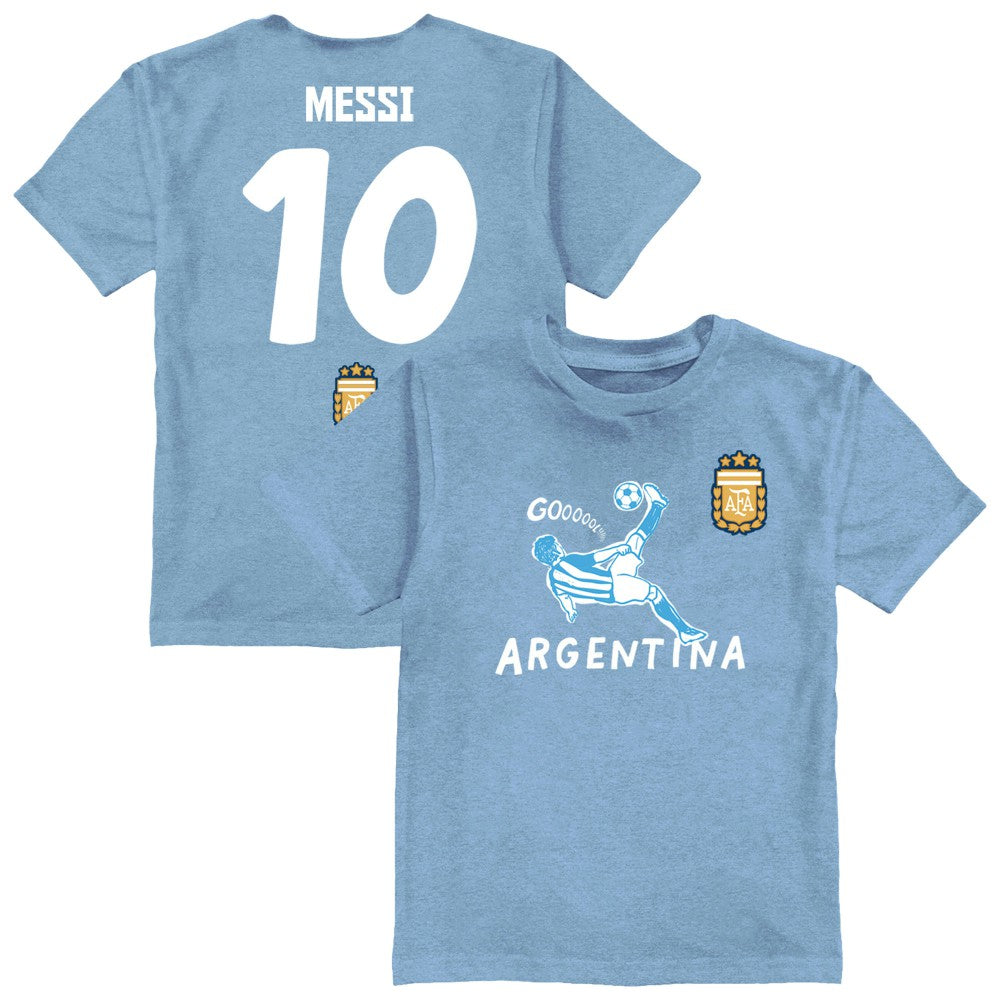Lionel Messi Argentina National Team Vive La Fete Youth Player Name & Number Chilena Style T-Shirt