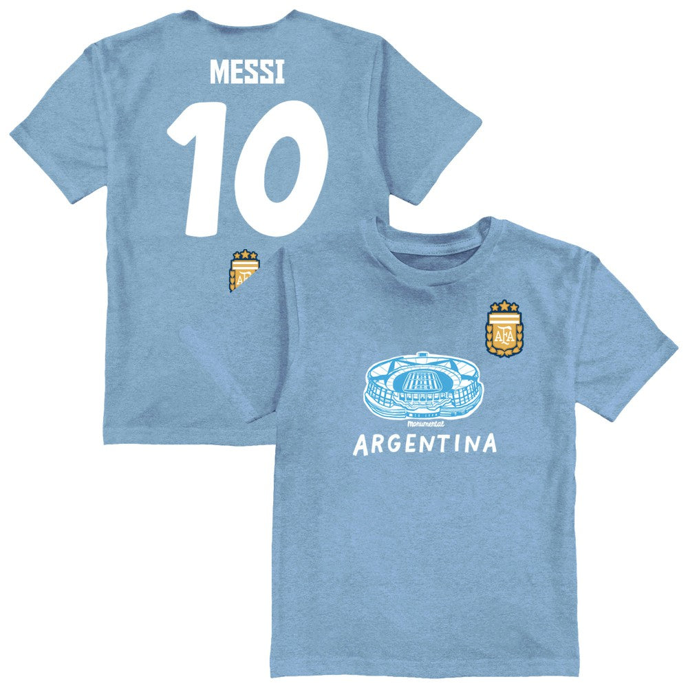 Lionel Messi Argentina National Team Vive La Fete Youth Player Name & Number Stadium Style T-Shirt