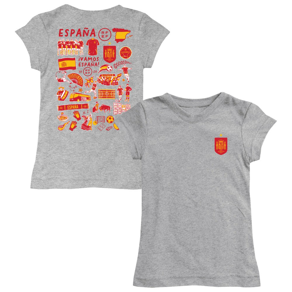 Spain National Team Vive La Fete Girls Toddler Impressions Artwork Fitted T-Shirt for sale - Gray