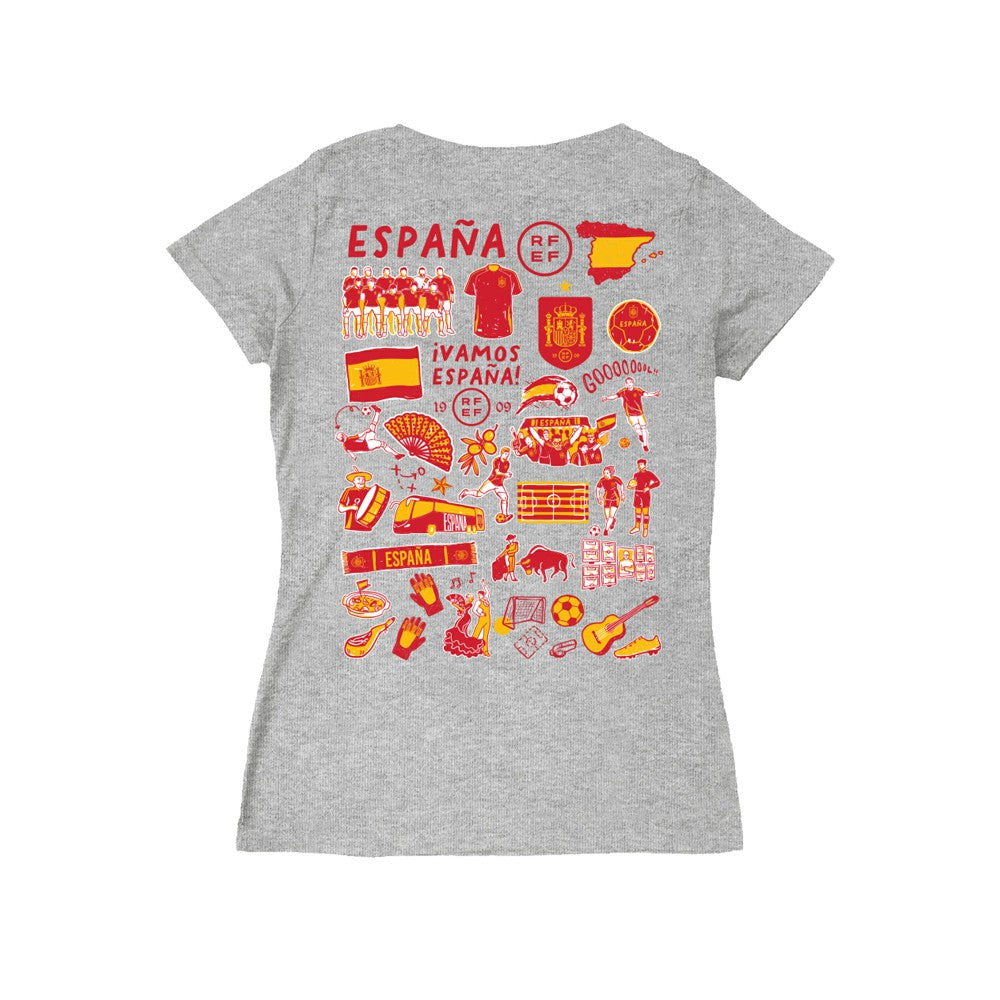 Spain National Team Vive La Fete Women's Impressions Artwork V-Neck Fitted T-Shirt for sale - Gray