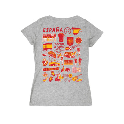 Spain National Team Vive La Fete Women's Impressions Artwork V-Neck Fitted T-Shirt for sale - Gray