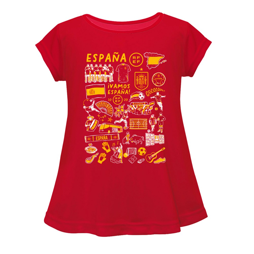 Spain National Team Vive La Fete Girls Youth Impressions Artwork A-Line Top for sale - Red