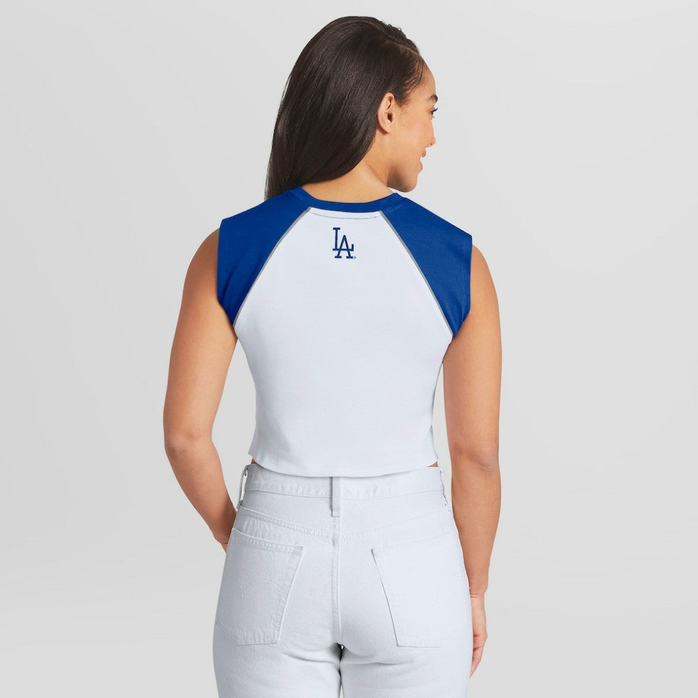 Los Angeles Dodgers WEAR by Erin Andrews Women's Cooperstown Cropped Raglan Tank Top - MLB Tanks
