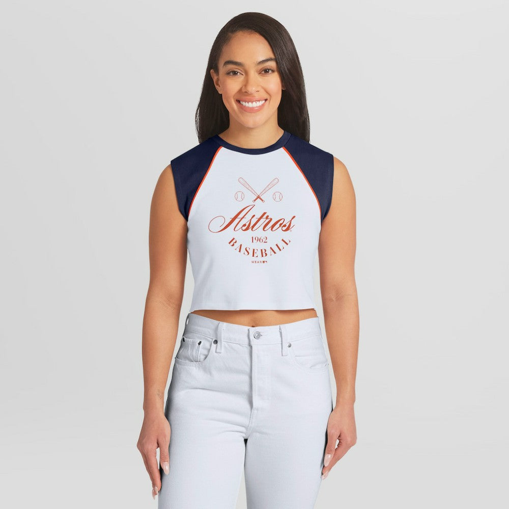 Houston Astros WEAR by Erin Andrews Women's Cooperstown Cropped Raglan Tank Top - MLB Tanks