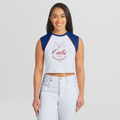 Chicago Cubs WEAR by Erin Andrews Women's Cooperstown Cropped Raglan Tank Top - MLB Tanks