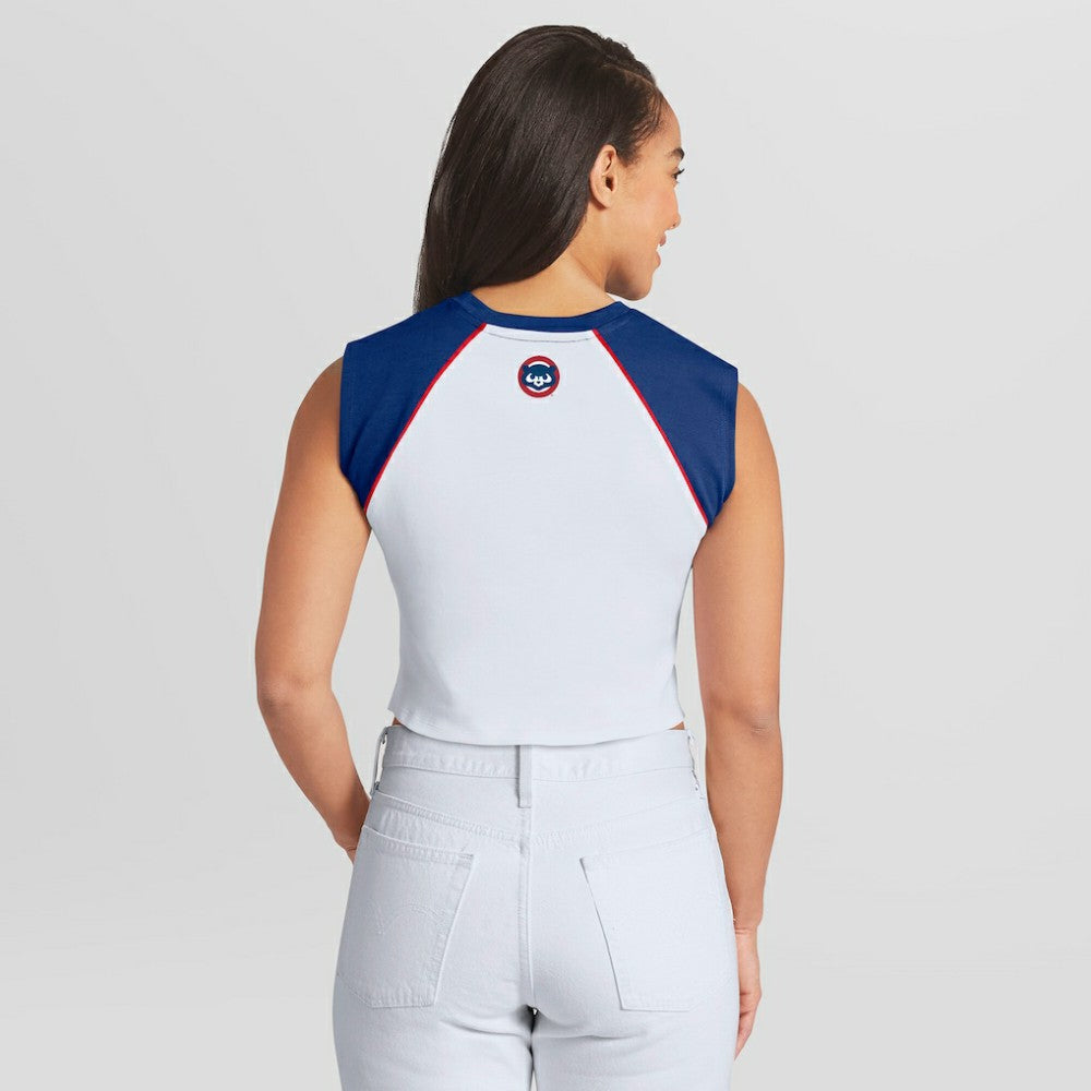 Chicago Cubs WEAR by Erin Andrews Women's Cooperstown Cropped Raglan Tank Top - MLB Tanks