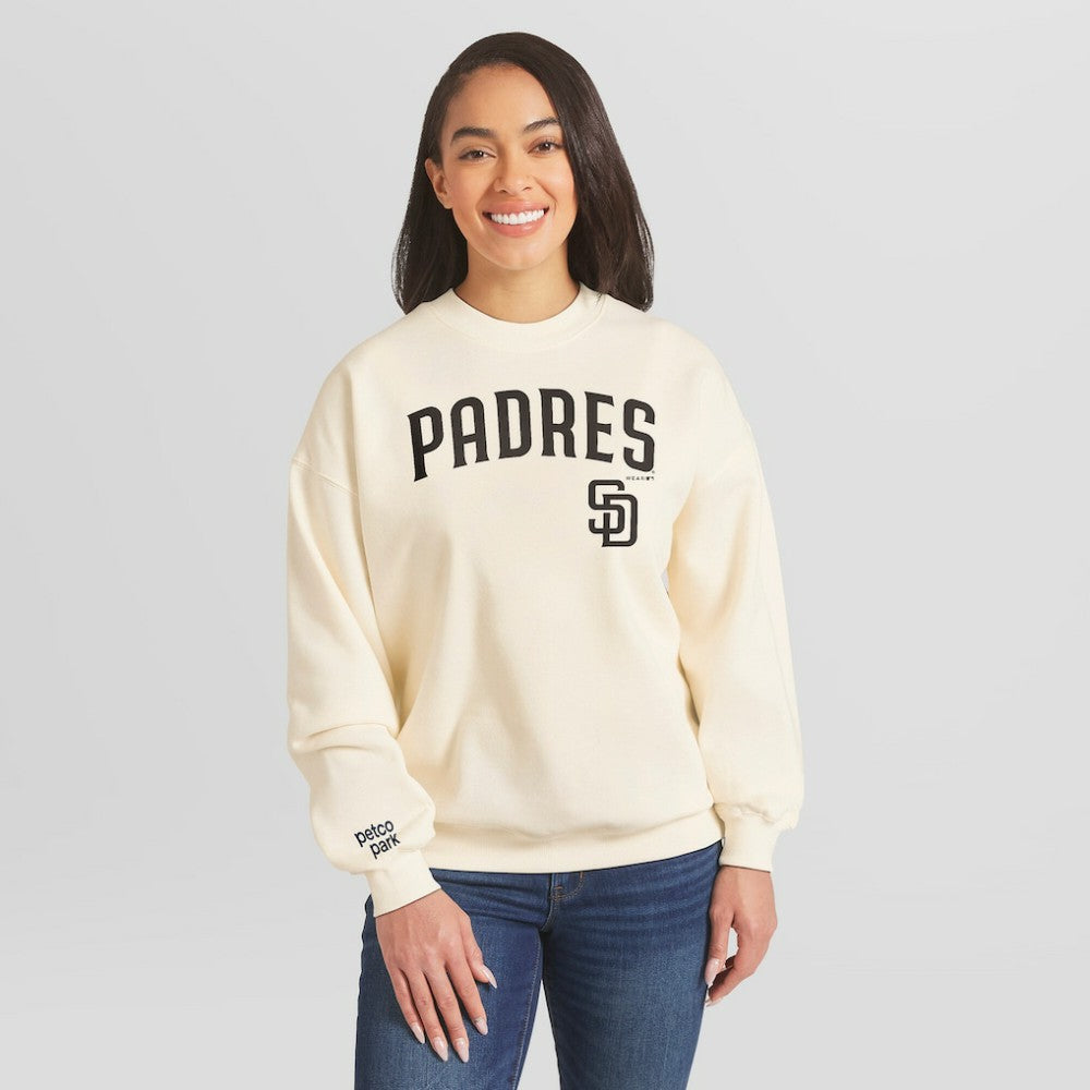San Diego Padres WEAR by Erin Andrews Women's Heavyweight Crew Neck Sweatshirt - MLB Sweatshirts