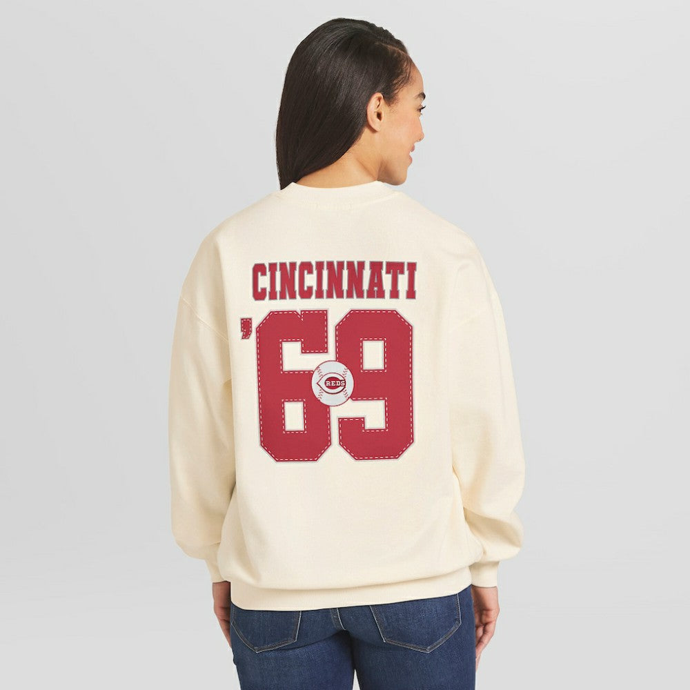Cincinnati Reds WEAR by Erin Andrews Women's Heavyweight Crew Neck Sweatshirt - MLB Sweatshirts