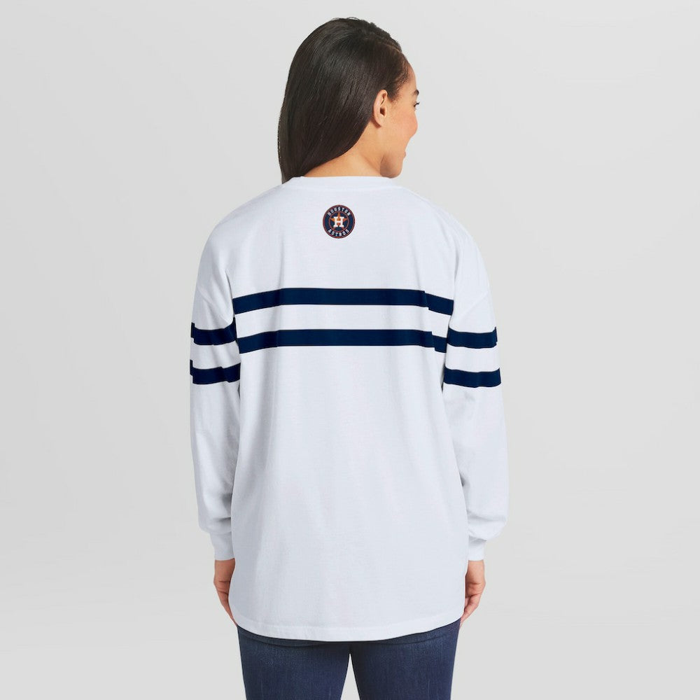 Houston Astros WEAR by Erin Andrews Women's Oversized Long Sleeve Striped T-Shirt - MLB T-shirts