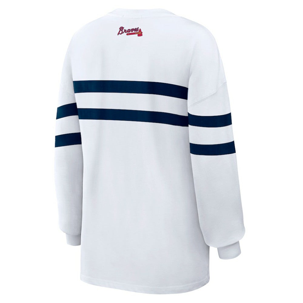 Atlanta Braves WEAR by Erin Andrews Women's Oversized Long Sleeve Striped T-Shirt - MLB T-shirts