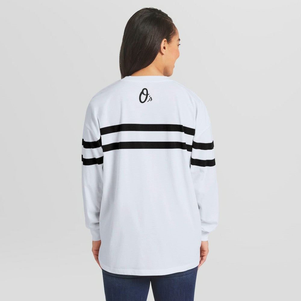 Baltimore Orioles WEAR by Erin Andrews Women's Oversized Long Sleeve Striped T-Shirt - MLB T-shirts