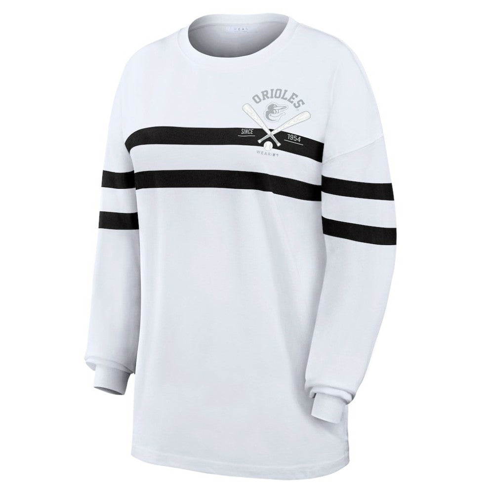 Baltimore Orioles WEAR by Erin Andrews Women's Oversized Long Sleeve Striped T-Shirt - MLB T-shirts
