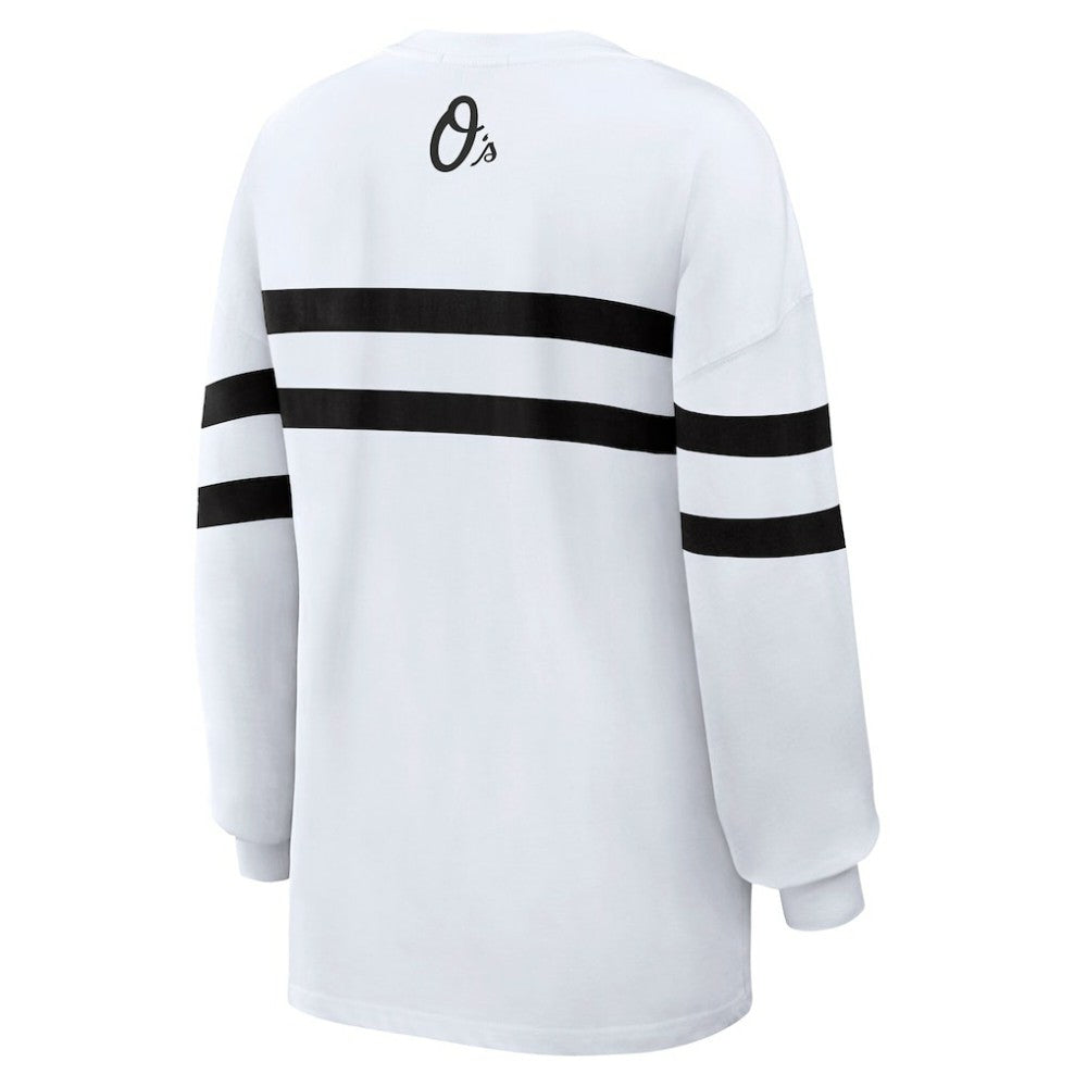 Baltimore Orioles WEAR by Erin Andrews Women's Oversized Long Sleeve Striped T-Shirt - MLB T-shirts