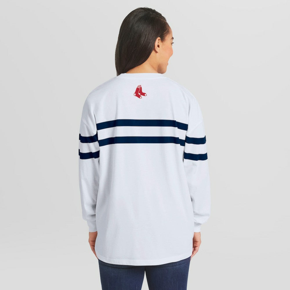 Boston Red Sox WEAR by Erin Andrews Women's Oversized Long Sleeve Striped T-Shirt - MLB T-shirts