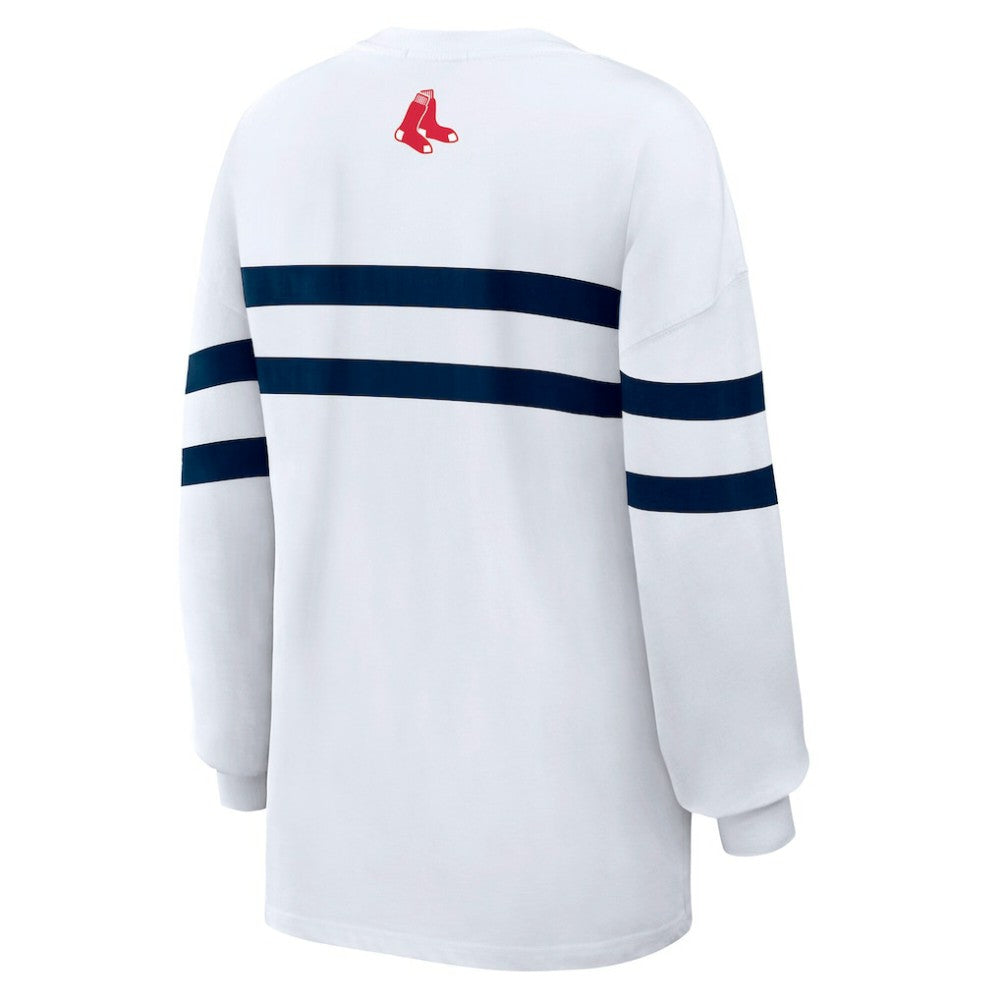 Boston Red Sox WEAR by Erin Andrews Women's Oversized Long Sleeve Striped T-Shirt - MLB T-shirts