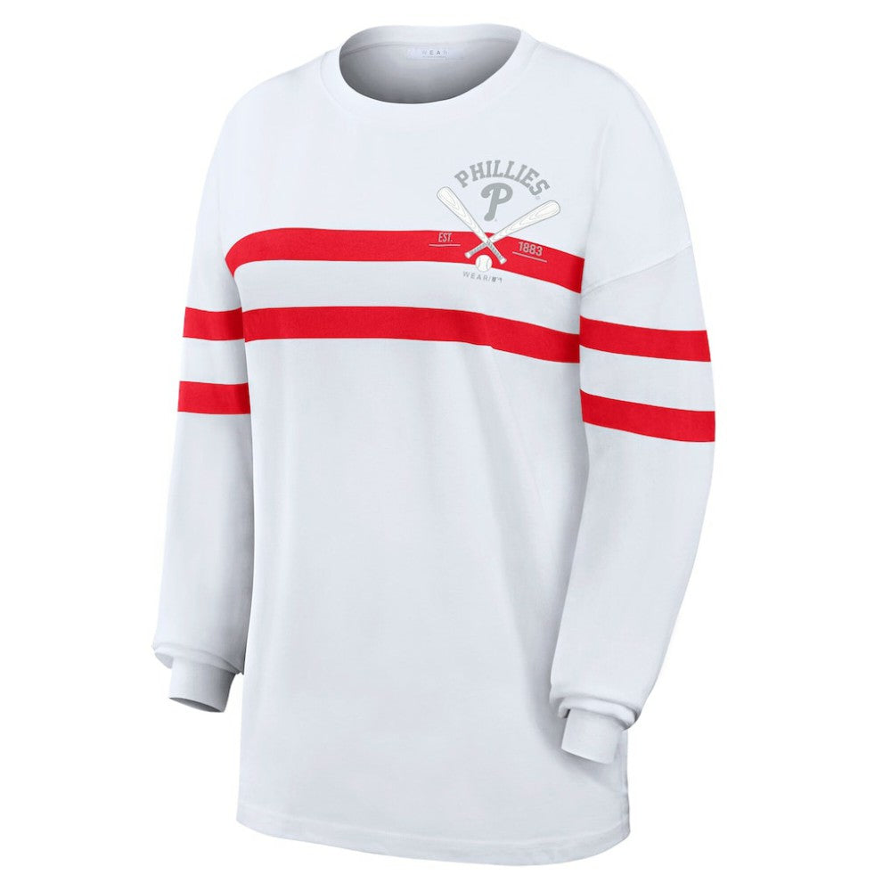 Philadelphia Phillies WEAR by Erin Andrews Women's Oversized Long Sleeve Striped T-Shirt - MLB T-shirts