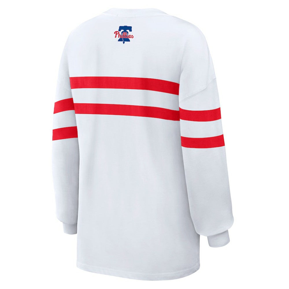 Philadelphia Phillies WEAR by Erin Andrews Women's Oversized Long Sleeve Striped T-Shirt - MLB T-shirts