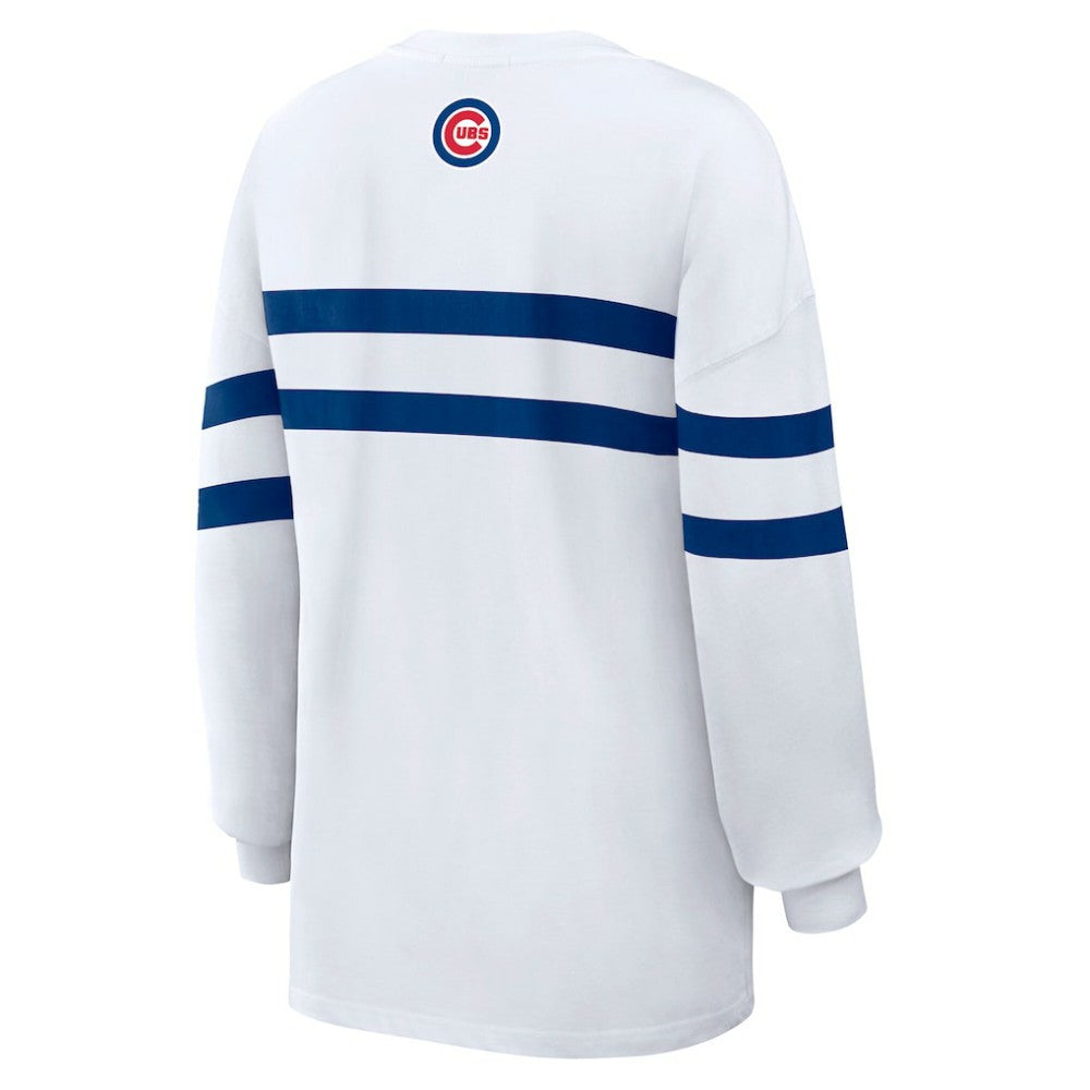 Chicago Cubs WEAR by Erin Andrews Women's Oversized Long Sleeve Striped T-Shirt - MLB T-shirts