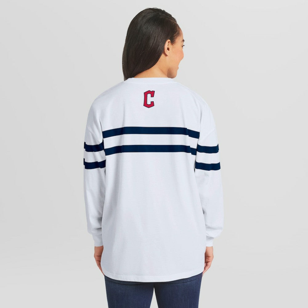 Cleveland Guardians WEAR by Erin Andrews Women's Oversized Long Sleeve Striped T-Shirt - MLB T-shirts