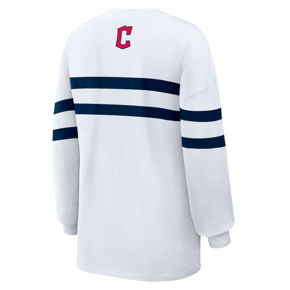 Cleveland Guardians WEAR by Erin Andrews Women's Oversized Long Sleeve Striped T-Shirt - MLB T-shirts