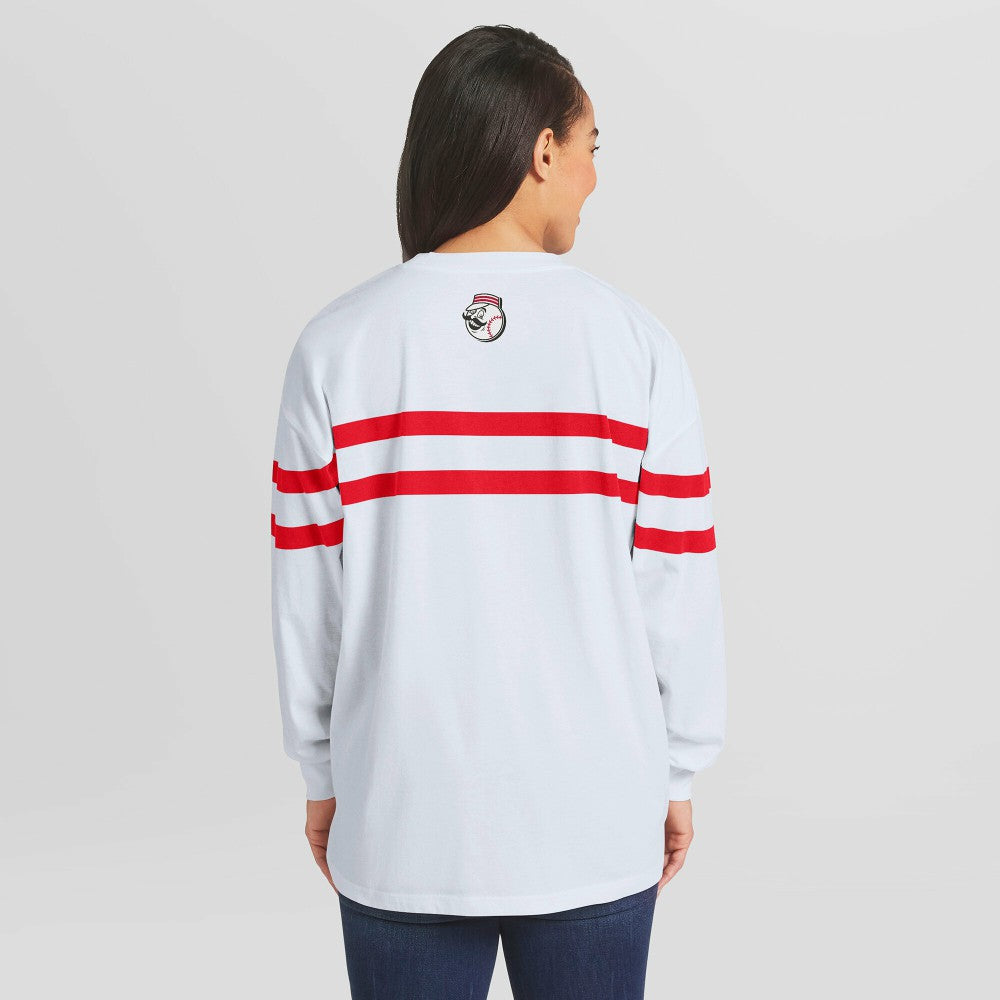 Cincinnati Reds WEAR by Erin Andrews Women's Oversized Long Sleeve Striped T-Shirt - MLB T-shirts