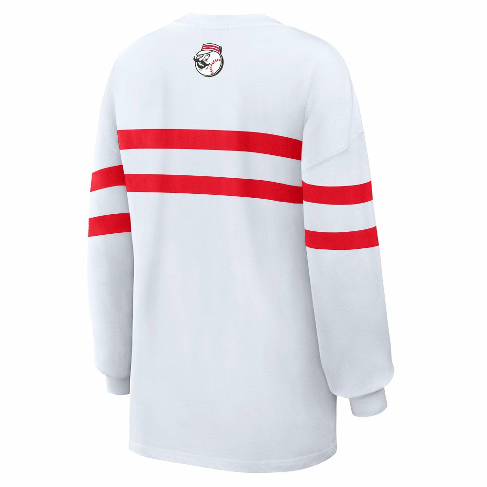 Cincinnati Reds WEAR by Erin Andrews Women's Oversized Long Sleeve Striped T-Shirt - MLB T-shirts