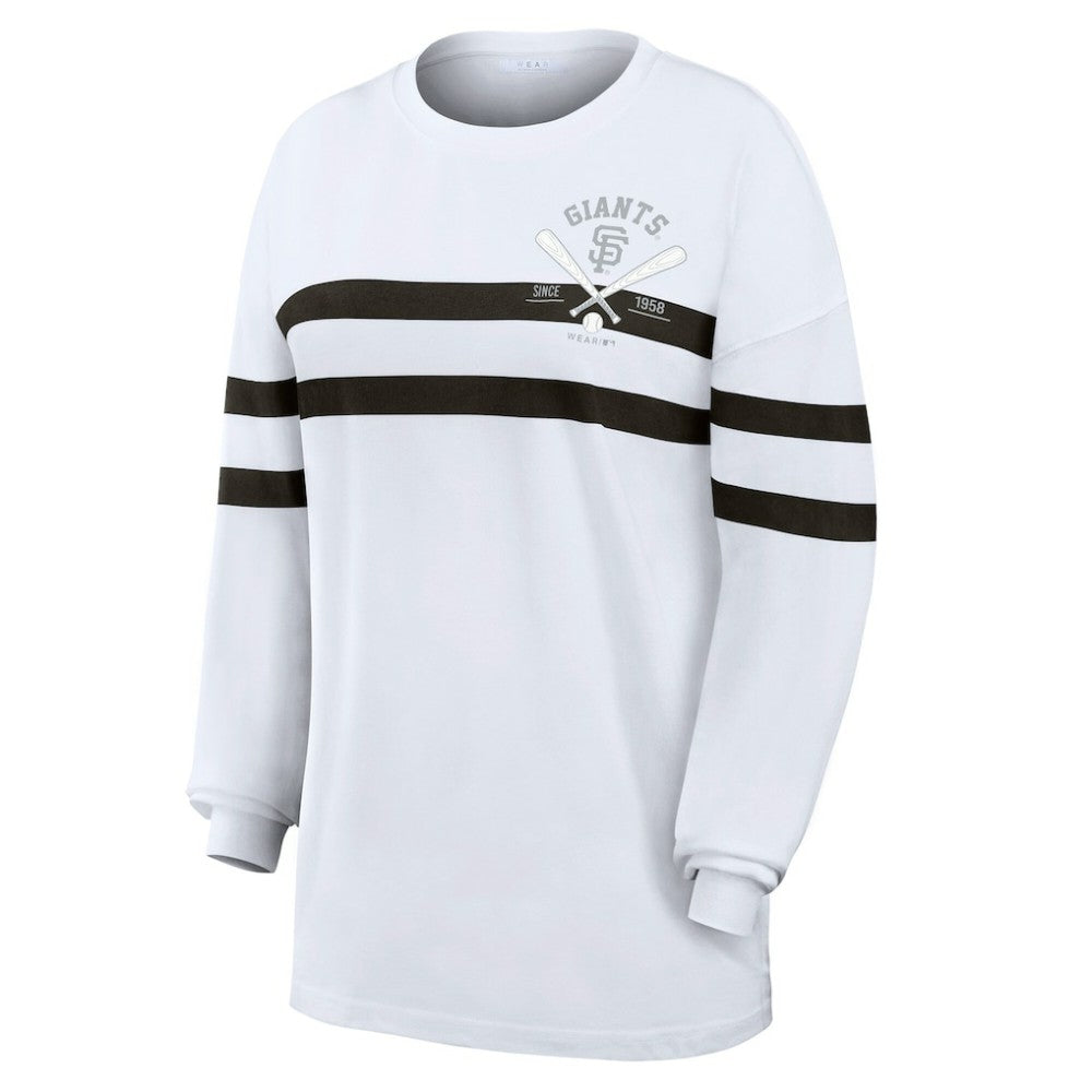 San Francisco Giants WEAR by Erin Andrews Women's Oversized Long Sleeve Striped T-Shirt - MLB T-shirts