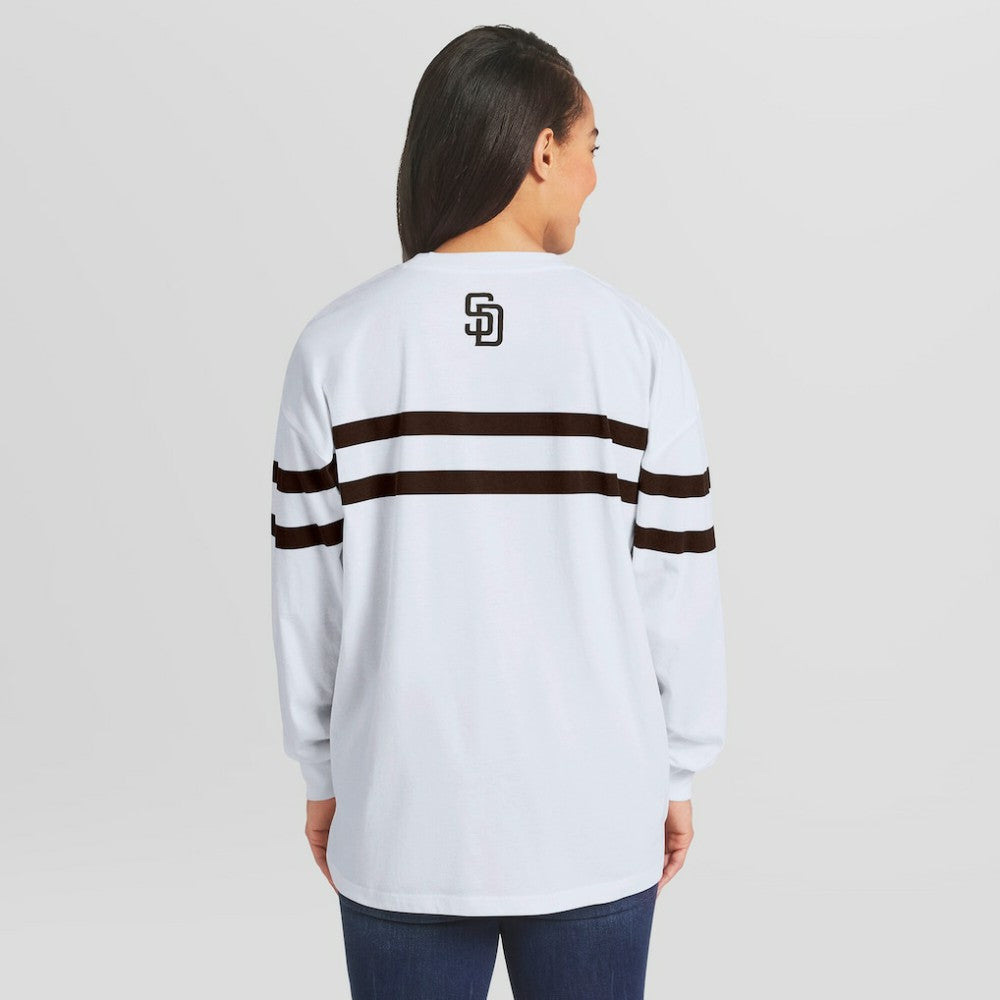 San Diego Padres WEAR by Erin Andrews Women's Oversized Long Sleeve Striped T-Shirt - MLB T-shirts