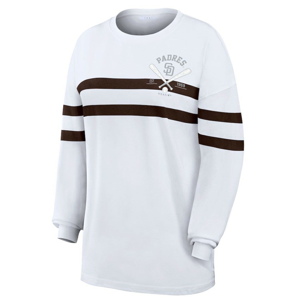 San Diego Padres WEAR by Erin Andrews Women's Oversized Long Sleeve Striped T-Shirt - MLB T-shirts